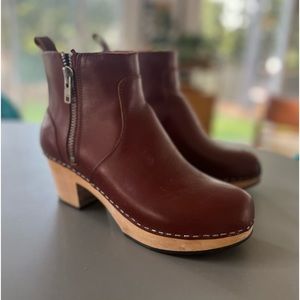 SWEDISH HAS-BEENS Emy Brown leather ankle clog wood bootie -40/10